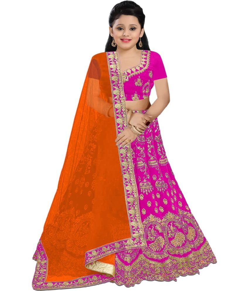     			kedar fab Silk Lehenga Choli Set For Girls ( Pack of 1 , Pink )