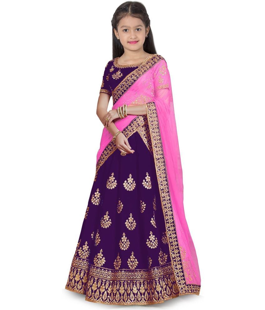     			kedar fab Purple Silk Girls Lehenga Choli Set ( Pack of 1 )