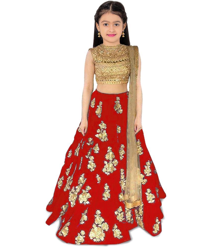     			kedar fab Red Silk Girls Lehenga Choli Set ( Pack of 1 )