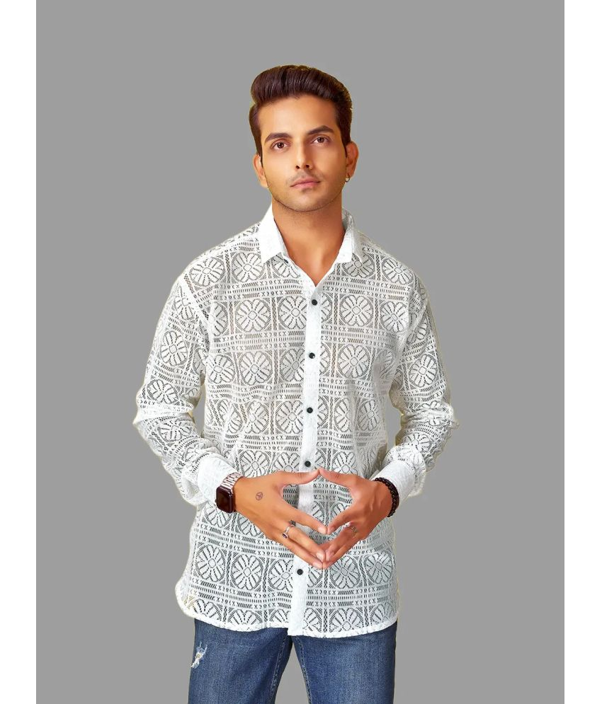     			HARPITA Cotton Blend Regular Fit Self Design Full Sleeves Men's Casual Shirt - White ( Pack of 1 )