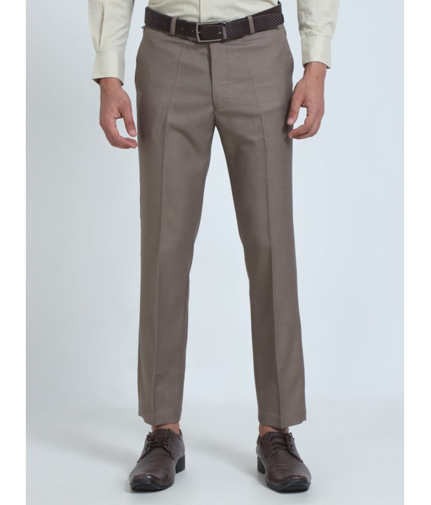     			HETIERS Tapered Flat Men's Formal Trouser - Brown ( Pack of 1 )