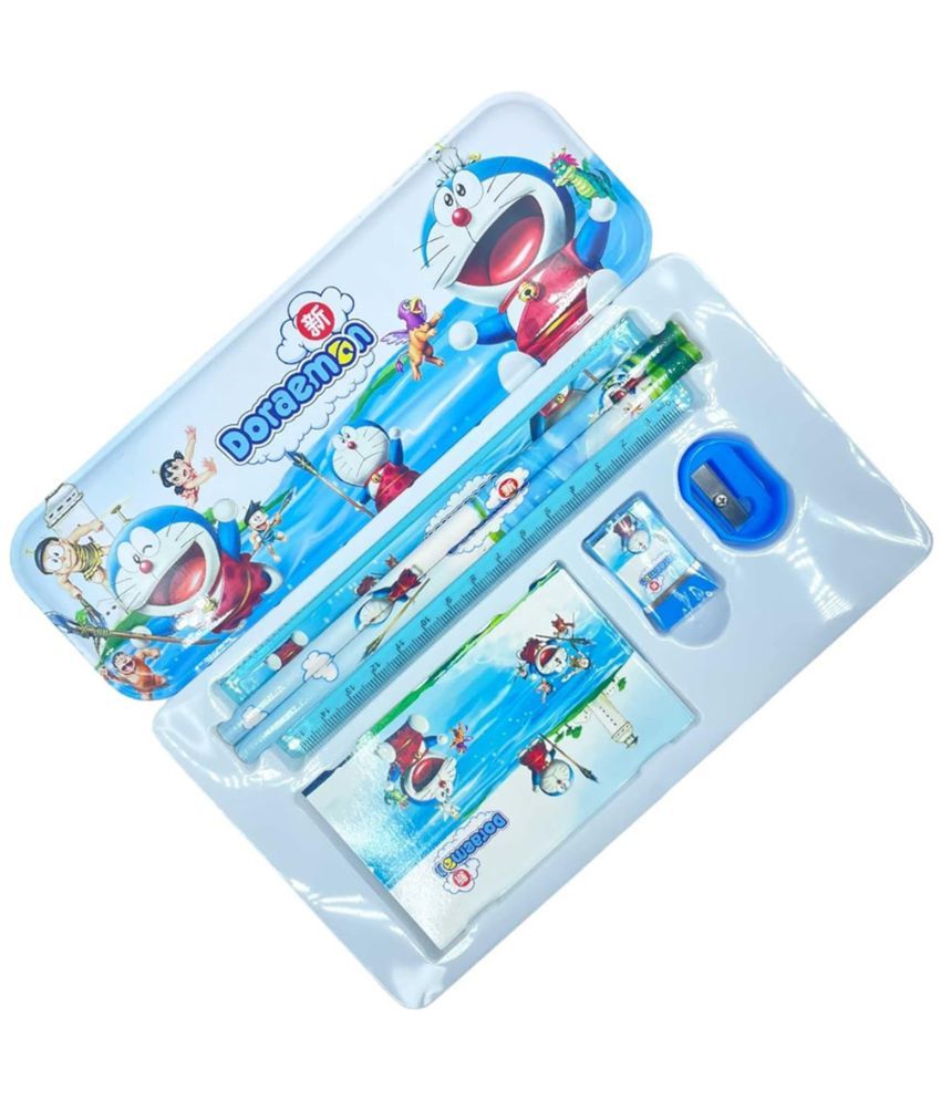     			RAINBOW RIDERS Bag Shape Cartoon Printed Stationery Gift Pack for Kids/ Art Plastic Pencil Box Set for Kids Boys and Girls/ Combo Stationary Gift Sets / designed stationery Geometry Box Multi-Purpose Uses(DORAEMON BAG)