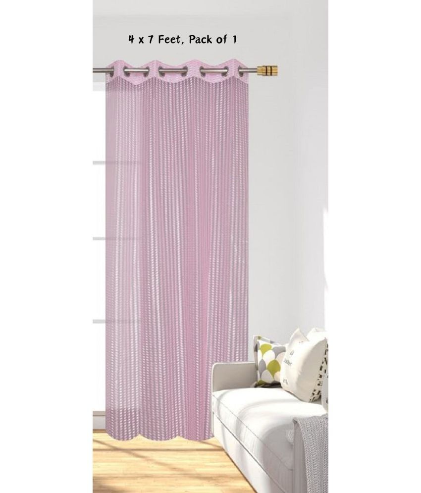     			SWIZIER Vertical Striped Semi-Transparent Eyelet Curtain 7 ft ( Pack of 1 ) - Fluorescent Pink