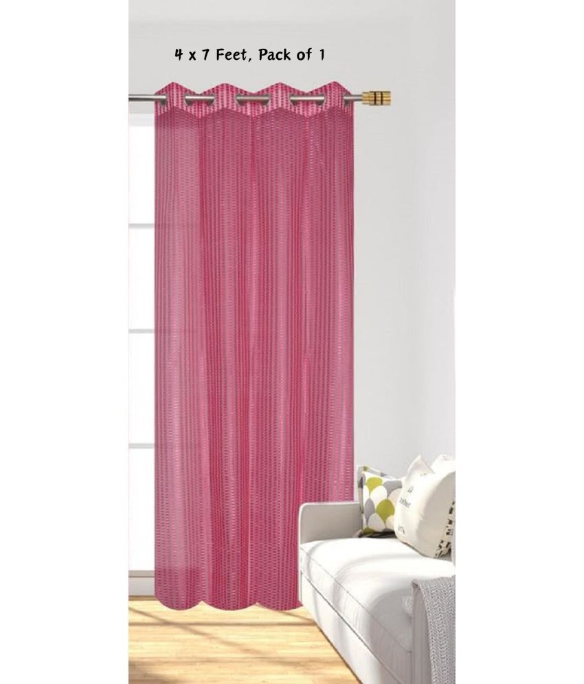     			SWIZIER Vertical Striped Semi-Transparent Eyelet Curtain 7 ft ( Pack of 1 ) - Pink
