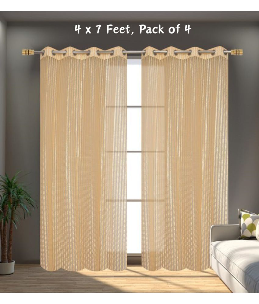     			SWIZIER Vertical Striped Semi-Transparent Eyelet Curtain 7 ft ( Pack of 4 ) - Beige