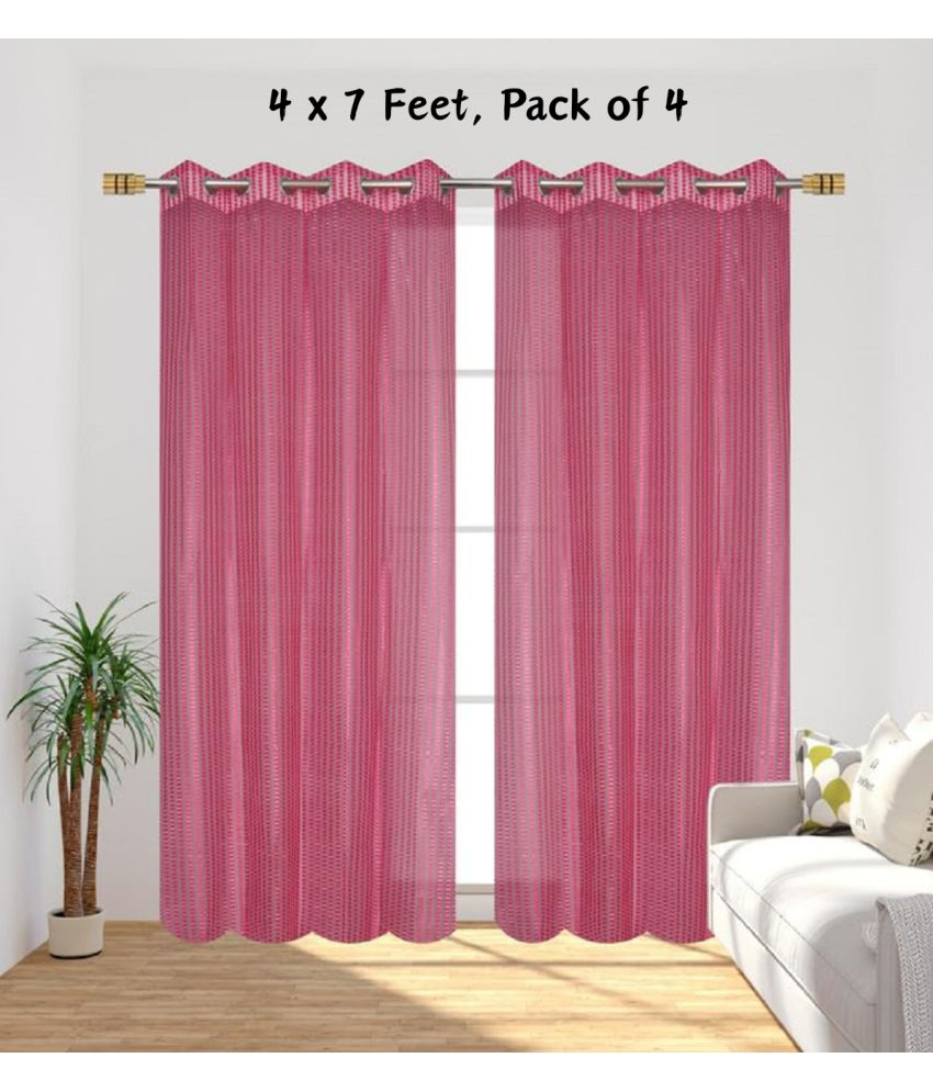     			SWIZIER Vertical Striped Semi-Transparent Eyelet Curtain 7 ft ( Pack of 4 ) - Pink