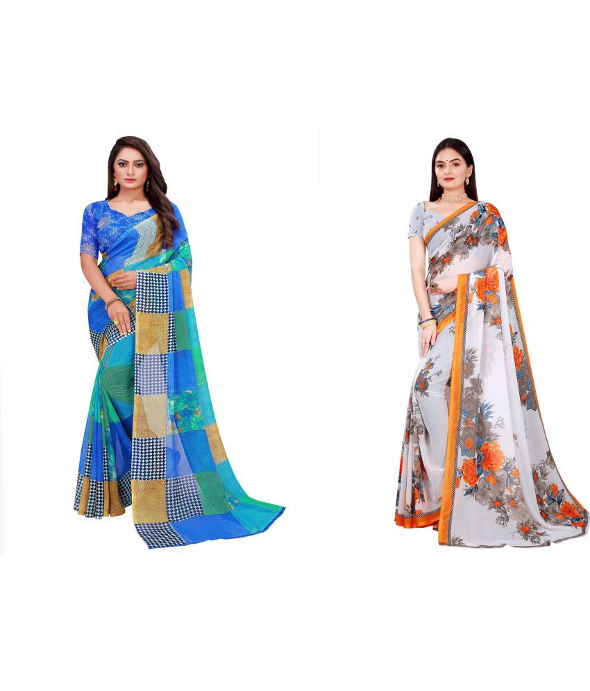     			Saadhvi Cotton Silk Printed Saree With Blouse Piece - Multicolor ( Pack of 2 )