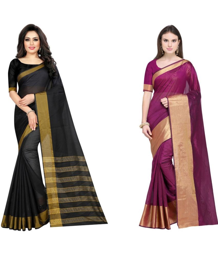     			Saadhvi Cotton Silk Printed Saree With Blouse Piece - Multicolor ( Pack of 2 )