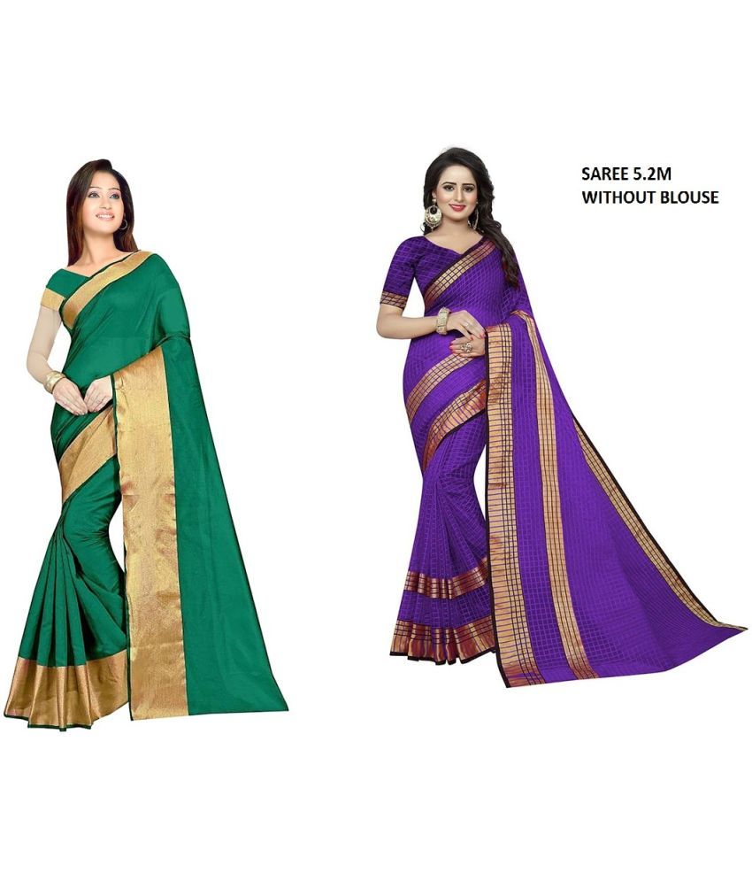     			Saadhvi Cotton Silk Printed Saree With Blouse Piece - Multicolor ( Pack of 2 )