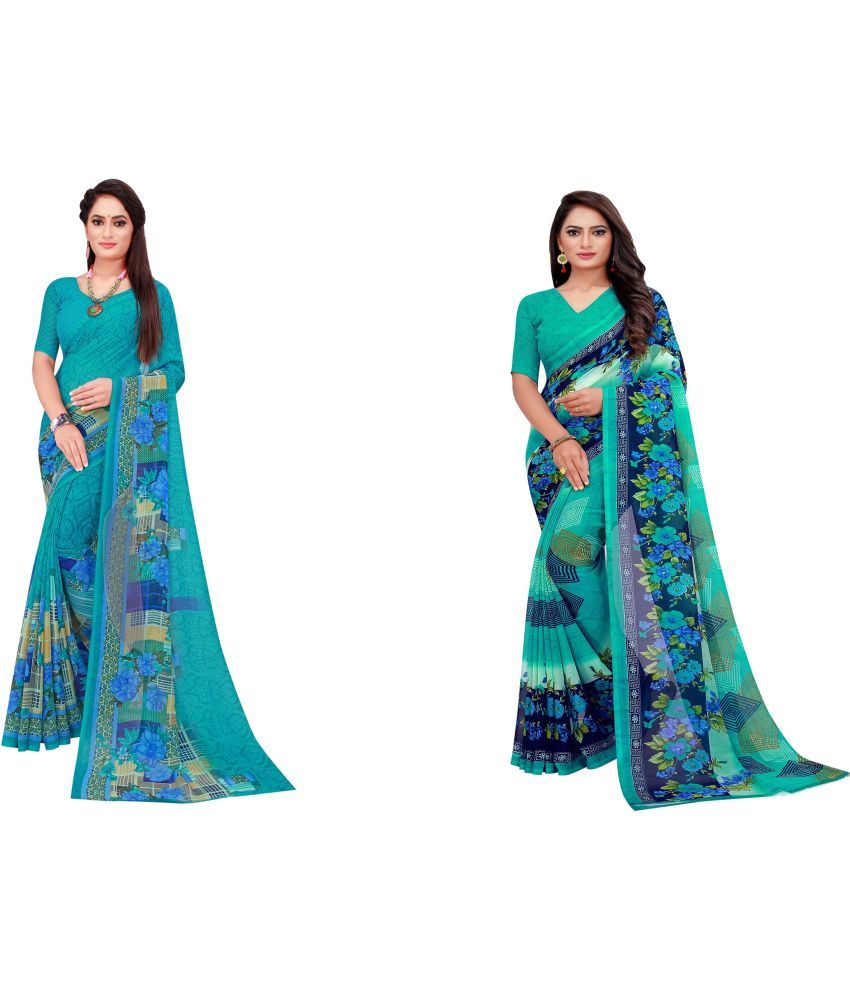     			Saadhvi Cotton Silk Printed Saree With Blouse Piece - Multicolor ( Pack of 2 )