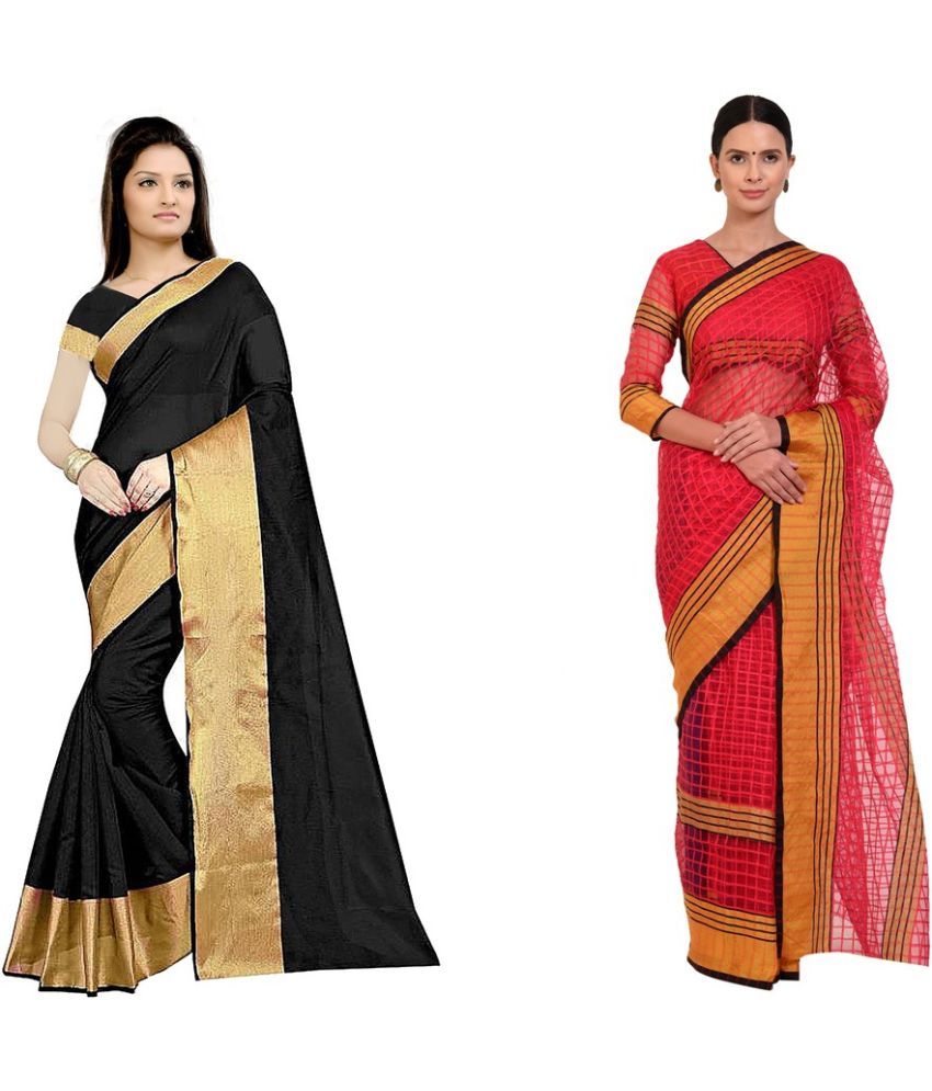     			Saadhvi Cotton Silk Printed Saree With Blouse Piece - Multicolor ( Pack of 2 )