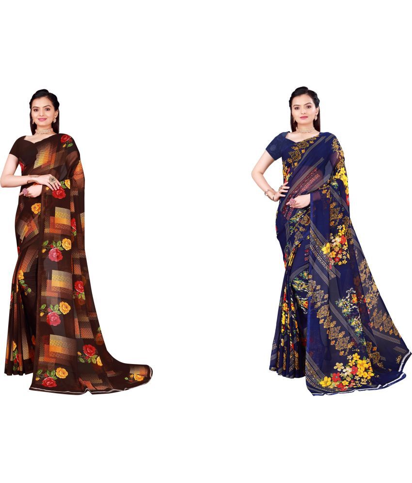     			Saadhvi Cotton Silk Printed Saree With Blouse Piece - Multicolor ( Pack of 2 )