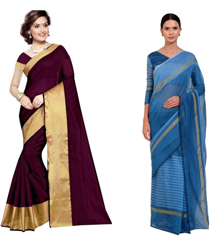     			Saadhvi Cotton Silk Printed Saree With Blouse Piece - Multicolor ( Pack of 2 )