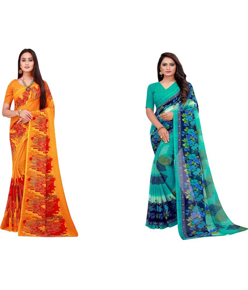     			Saadhvi Cotton Silk Printed Saree With Blouse Piece - Multicolor ( Pack of 2 )