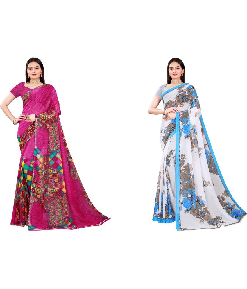     			Saadhvi Cotton Silk Printed Saree With Blouse Piece - Multicolor ( Pack of 2 )