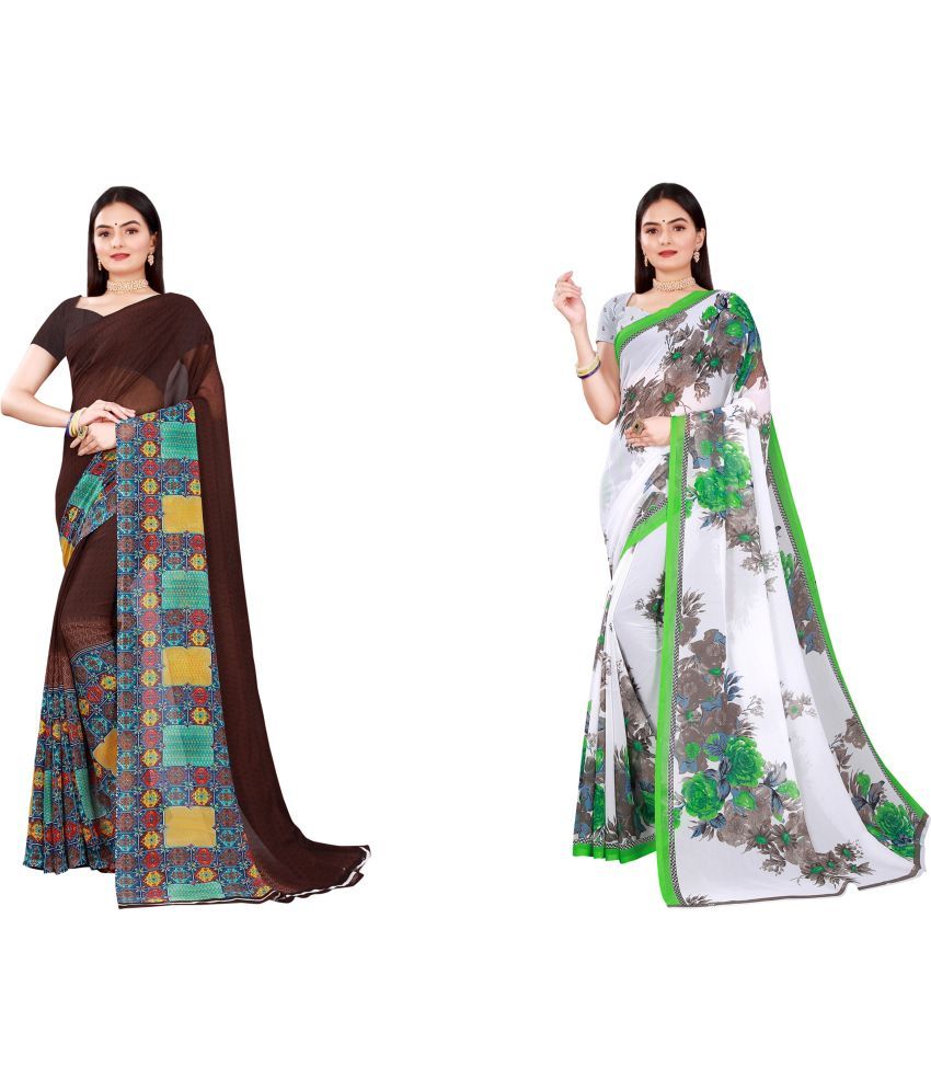     			Saadhvi Cotton Silk Printed Saree With Blouse Piece - Multicolor ( Pack of 2 )