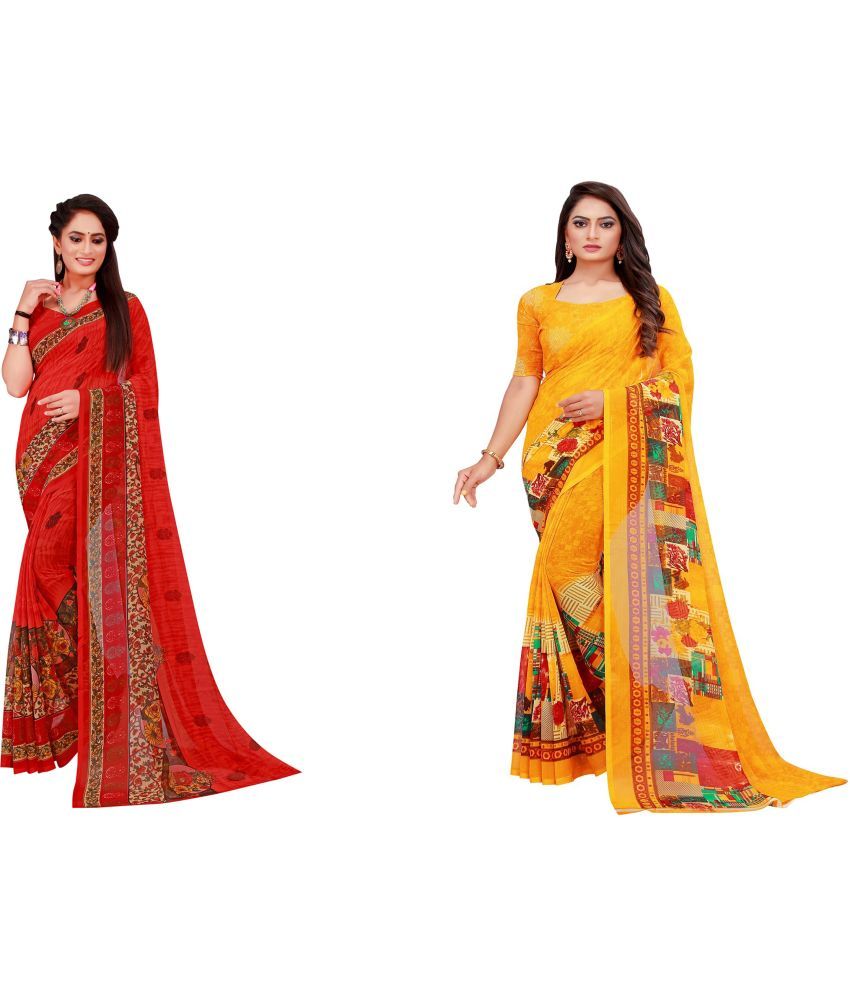     			Saadhvi Cotton Silk Printed Saree With Blouse Piece - Multicolor ( Pack of 2 )