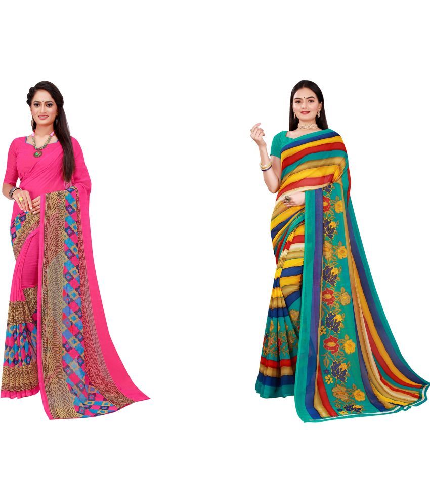     			Saadhvi Cotton Silk Printed Saree With Blouse Piece - Multicolor ( Pack of 2 )