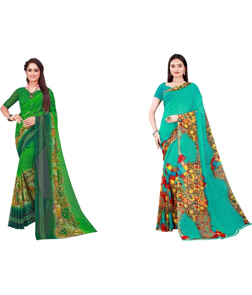     			Saadhvi Cotton Silk Printed Saree With Blouse Piece - Multicolor ( Pack of 2 )