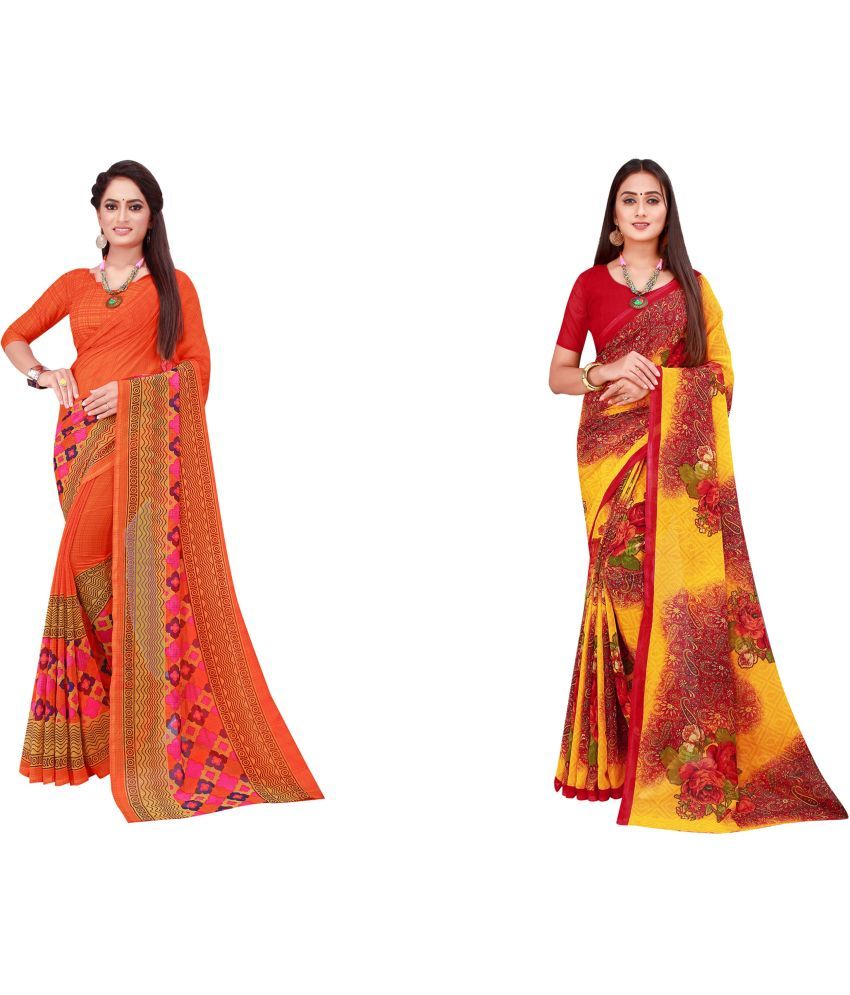     			Saadhvi Cotton Silk Printed Saree With Blouse Piece - Multicolor ( Pack of 2 )