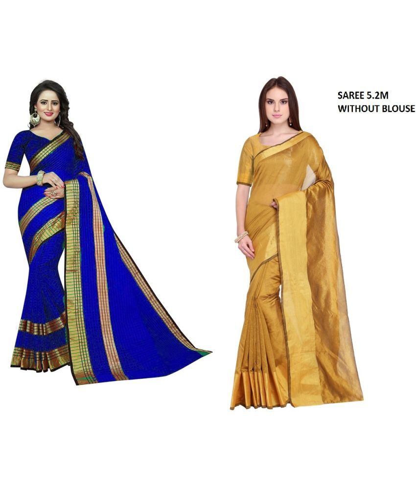     			Saadhvi Cotton Silk Printed Saree With Blouse Piece - Multicolor ( Pack of 2 )