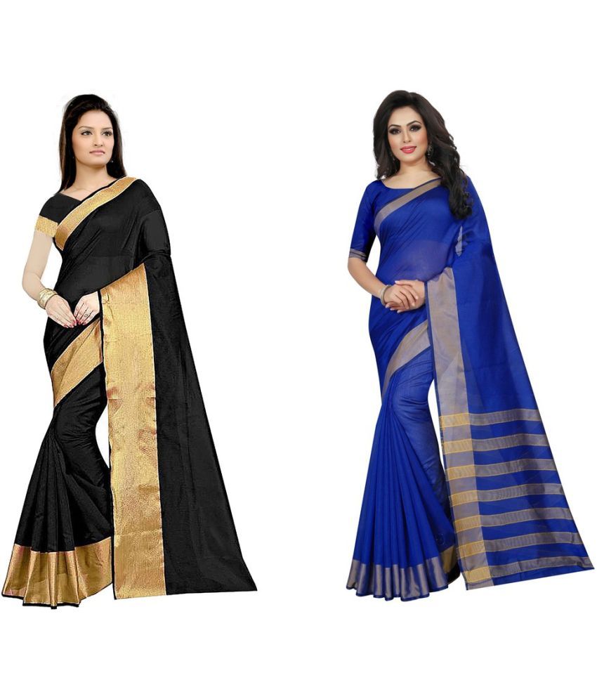     			Saadhvi Cotton Silk Printed Saree With Blouse Piece - Multicolor ( Pack of 2 )