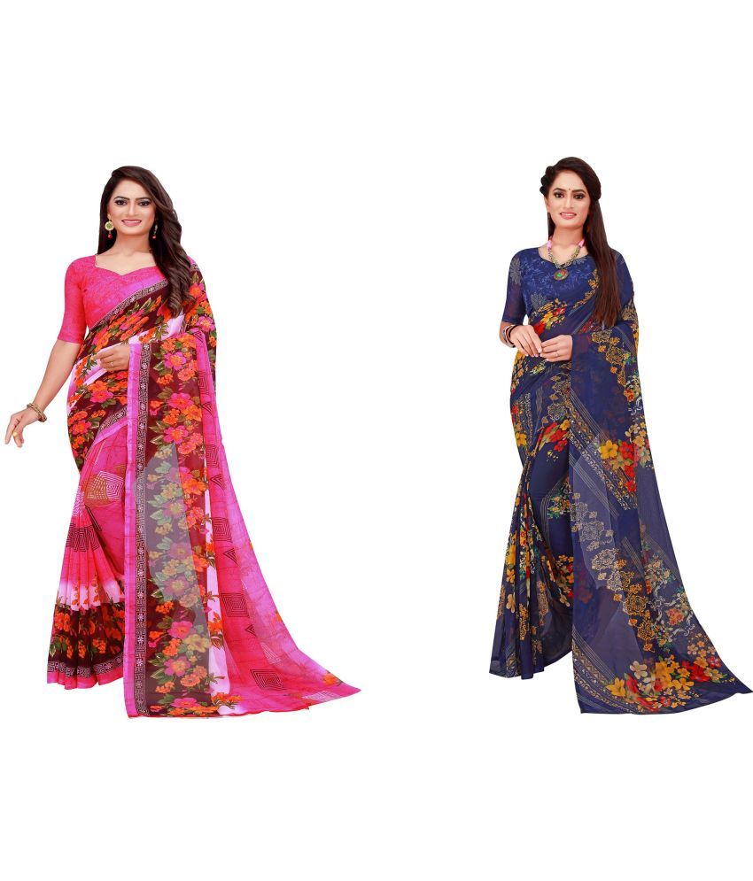     			Saadhvi Cotton Silk Printed Saree With Blouse Piece - Multicolor ( Pack of 2 )