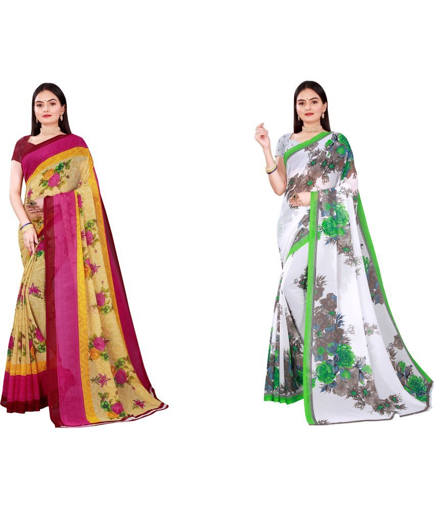     			Saadhvi Cotton Silk Printed Saree With Blouse Piece - Multicolor ( Pack of 2 )