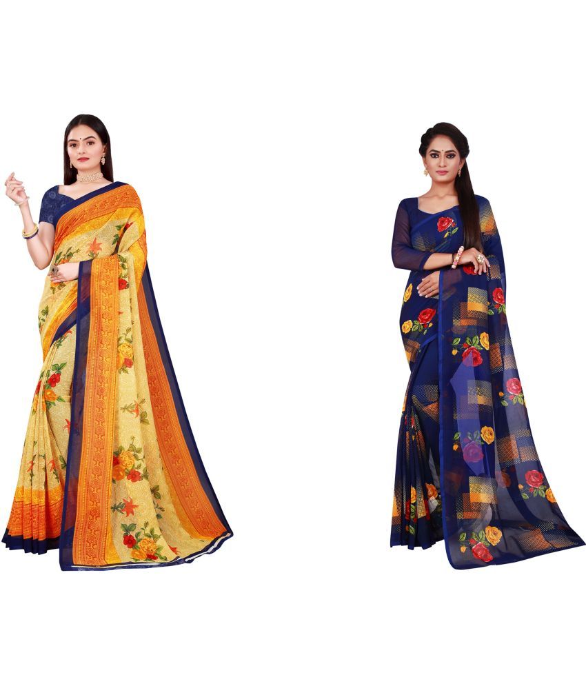     			Saadhvi Cotton Silk Printed Saree With Blouse Piece - Multicolor ( Pack of 2 )