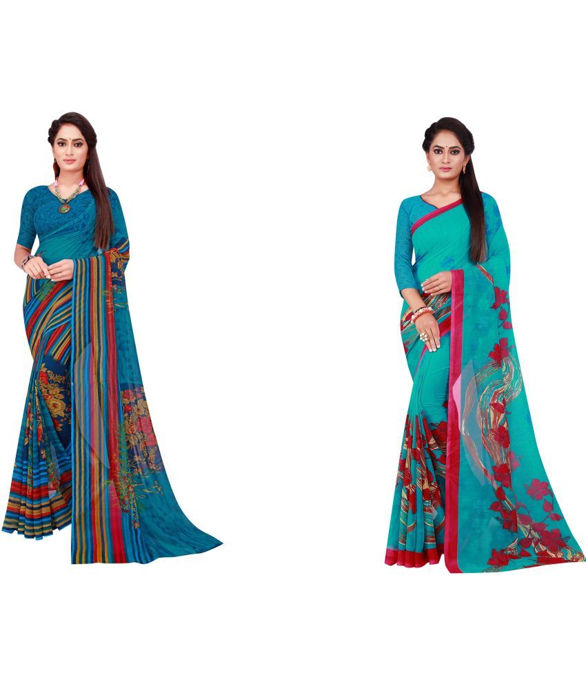     			Saadhvi Cotton Silk Printed Saree With Blouse Piece - Multicolor ( Pack of 2 )