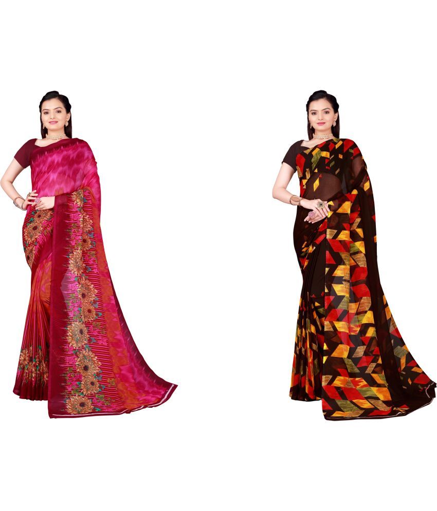     			Saadhvi Cotton Silk Printed Saree With Blouse Piece - Multicolor ( Pack of 2 )