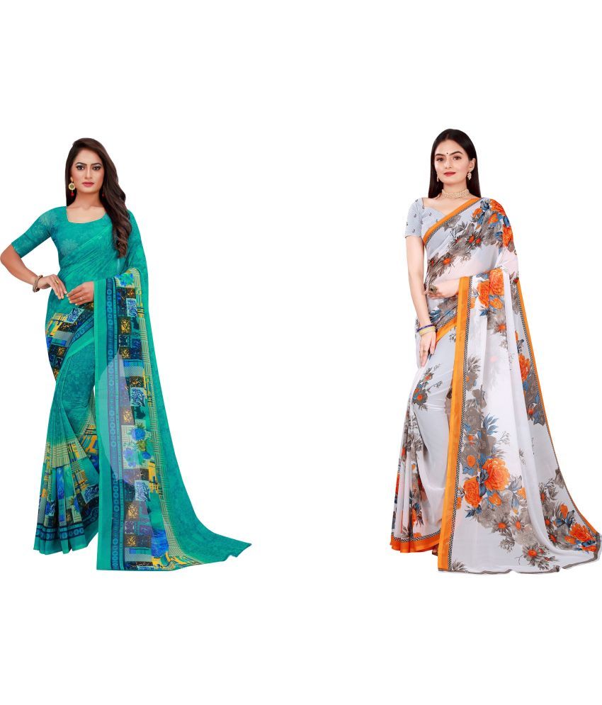     			Saadhvi Cotton Silk Printed Saree With Blouse Piece - Multicolor ( Pack of 2 )