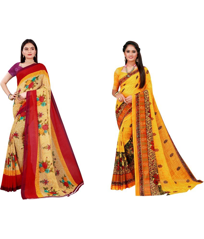     			Saadhvi Cotton Silk Printed Saree With Blouse Piece - Multicolor ( Pack of 2 )