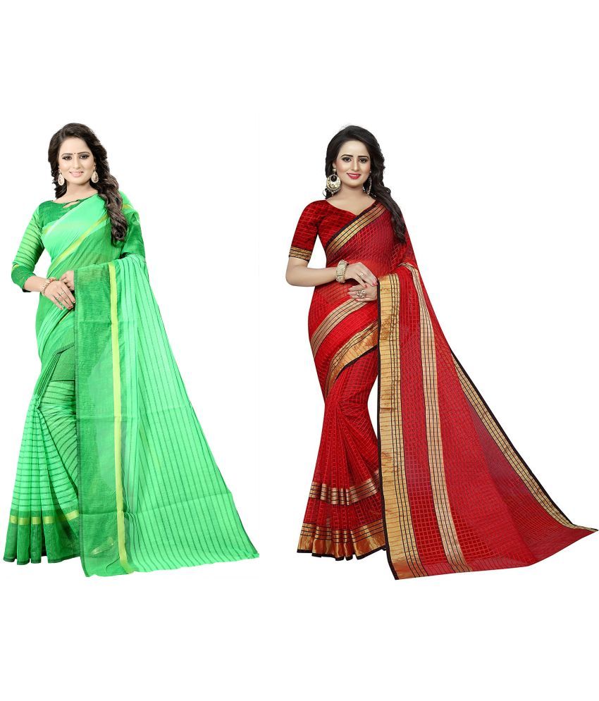     			Saadhvi Cotton Silk Printed Saree With Blouse Piece - Multicolor ( Pack of 2 )