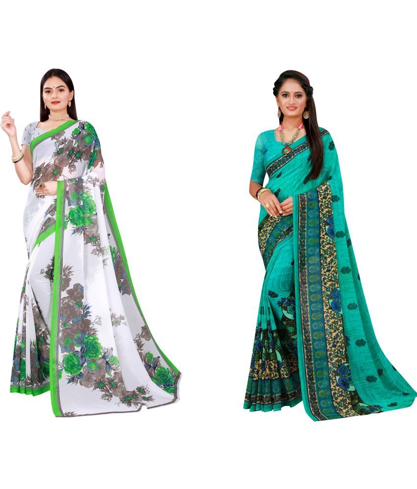     			Saadhvi Cotton Silk Printed Saree With Blouse Piece - Multicolor ( Pack of 2 )