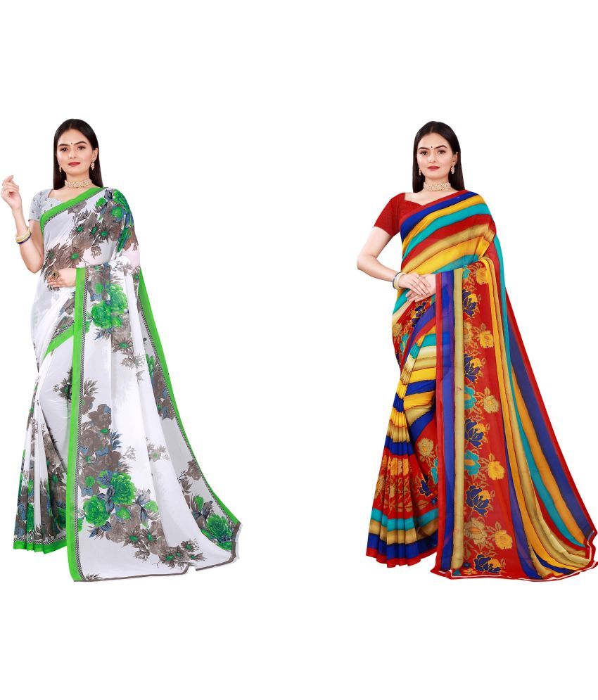     			Saadhvi Cotton Silk Printed Saree With Blouse Piece - Multicolor ( Pack of 2 )