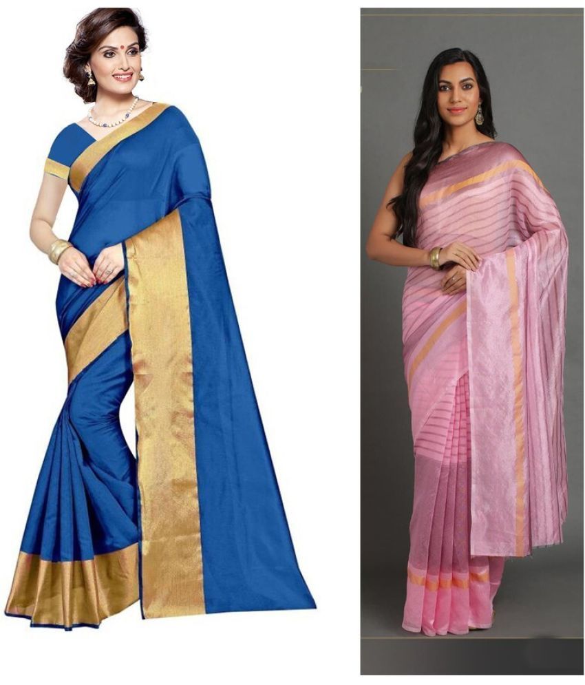     			Saadhvi Cotton Silk Printed Saree With Blouse Piece - Multicolor ( Pack of 2 )