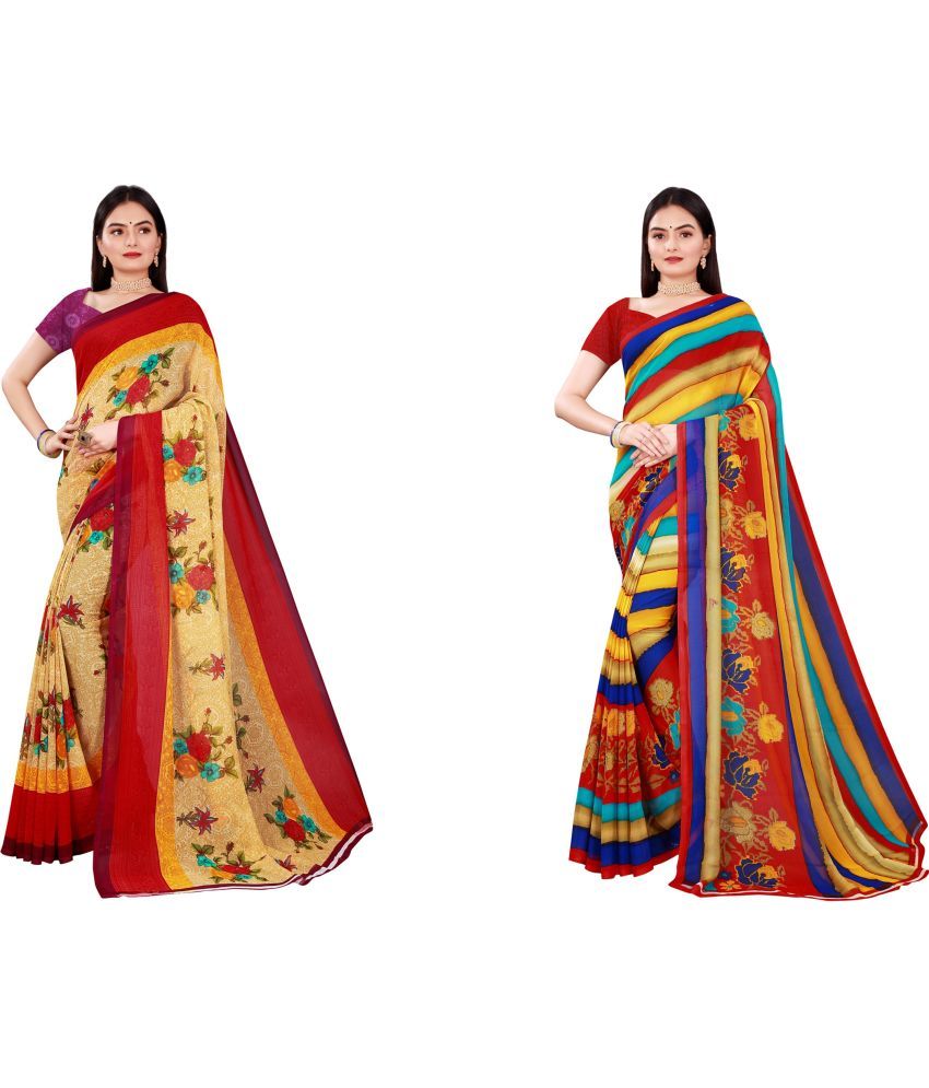     			Saadhvi Cotton Silk Printed Saree With Blouse Piece - Multicolor ( Pack of 2 )