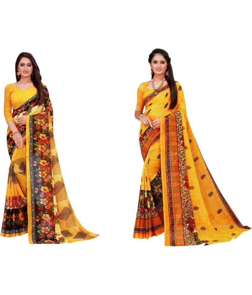     			Saadhvi Cotton Silk Printed Saree With Blouse Piece - Multicolor ( Pack of 2 )