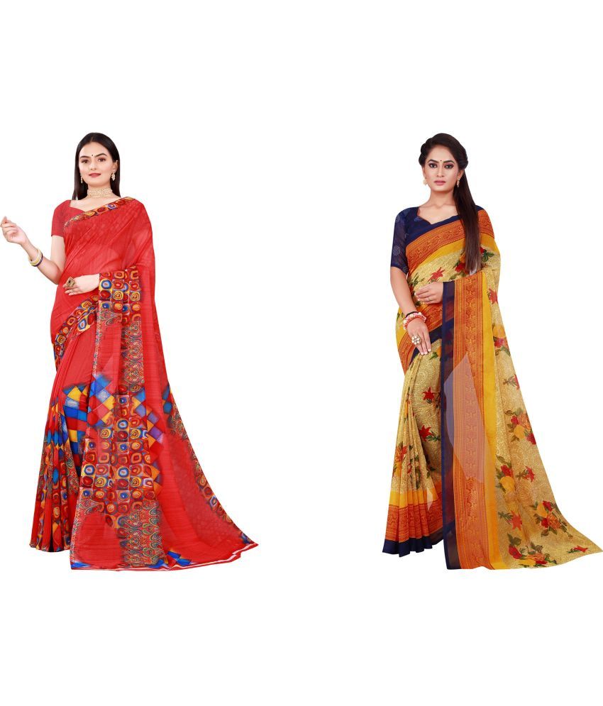     			Saadhvi Cotton Silk Printed Saree With Blouse Piece - Multicolor ( Pack of 2 )