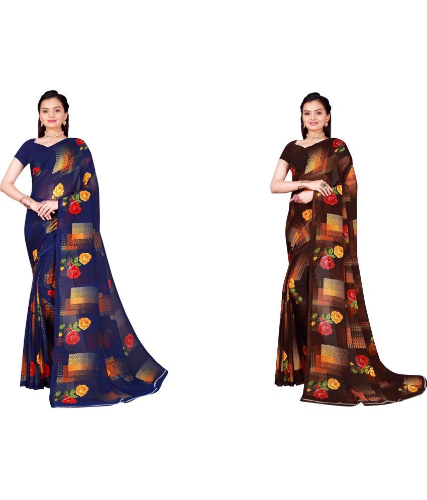     			Saadhvi Cotton Silk Printed Saree With Blouse Piece - Multicolor ( Pack of 2 )