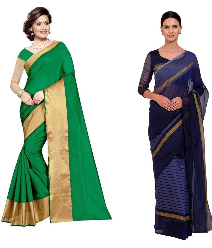     			Saadhvi Cotton Silk Printed Saree With Blouse Piece - Multicolor ( Pack of 2 )