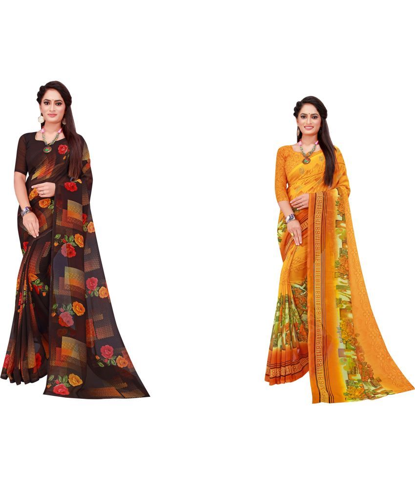     			Saadhvi Cotton Silk Printed Saree With Blouse Piece - Multicolor ( Pack of 2 )