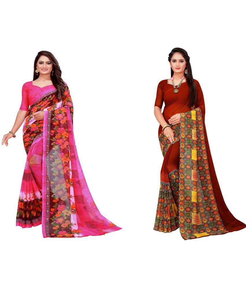     			Saadhvi Cotton Silk Printed Saree With Blouse Piece - Multicolor ( Pack of 2 )