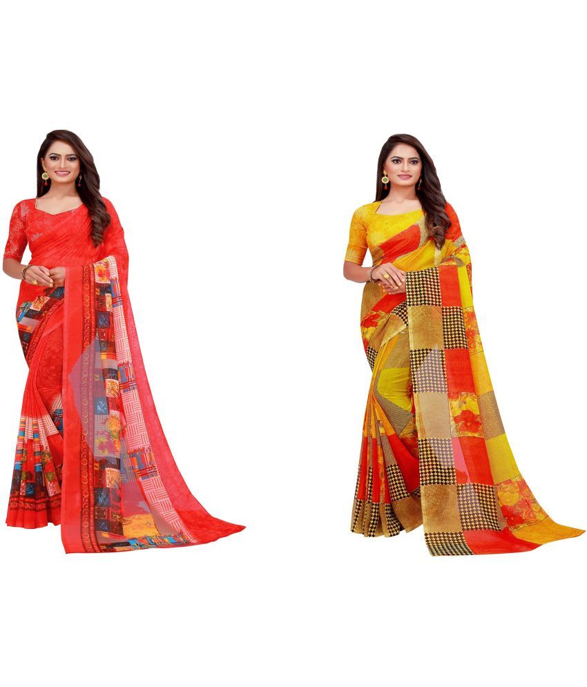     			Saadhvi Cotton Silk Printed Saree With Blouse Piece - Multicolor ( Pack of 2 )