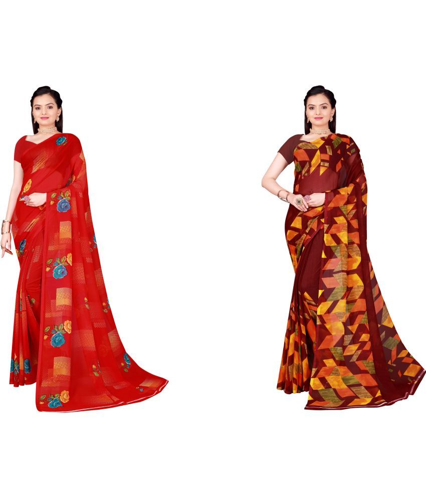     			Saadhvi Cotton Silk Printed Saree With Blouse Piece - Multicolor ( Pack of 2 )