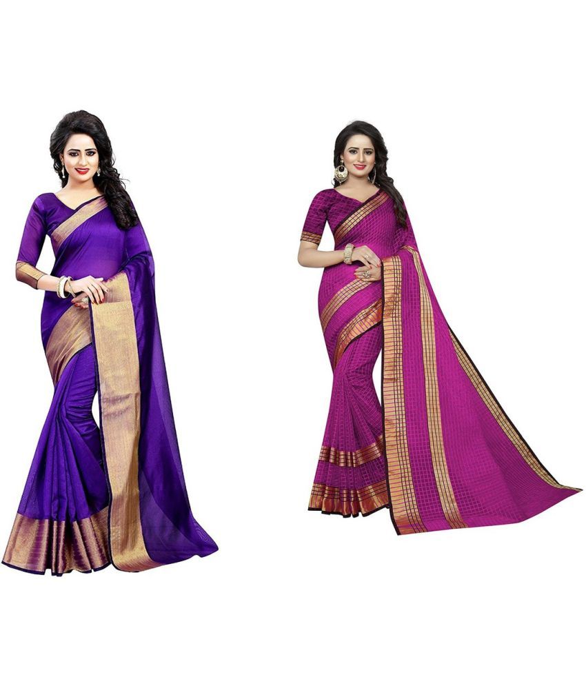     			Saadhvi Cotton Silk Printed Saree With Blouse Piece - Multicolor ( Pack of 2 )