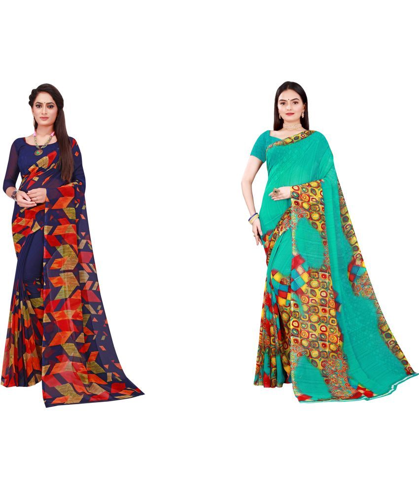     			Saadhvi Cotton Silk Printed Saree With Blouse Piece - Multicolor ( Pack of 2 )