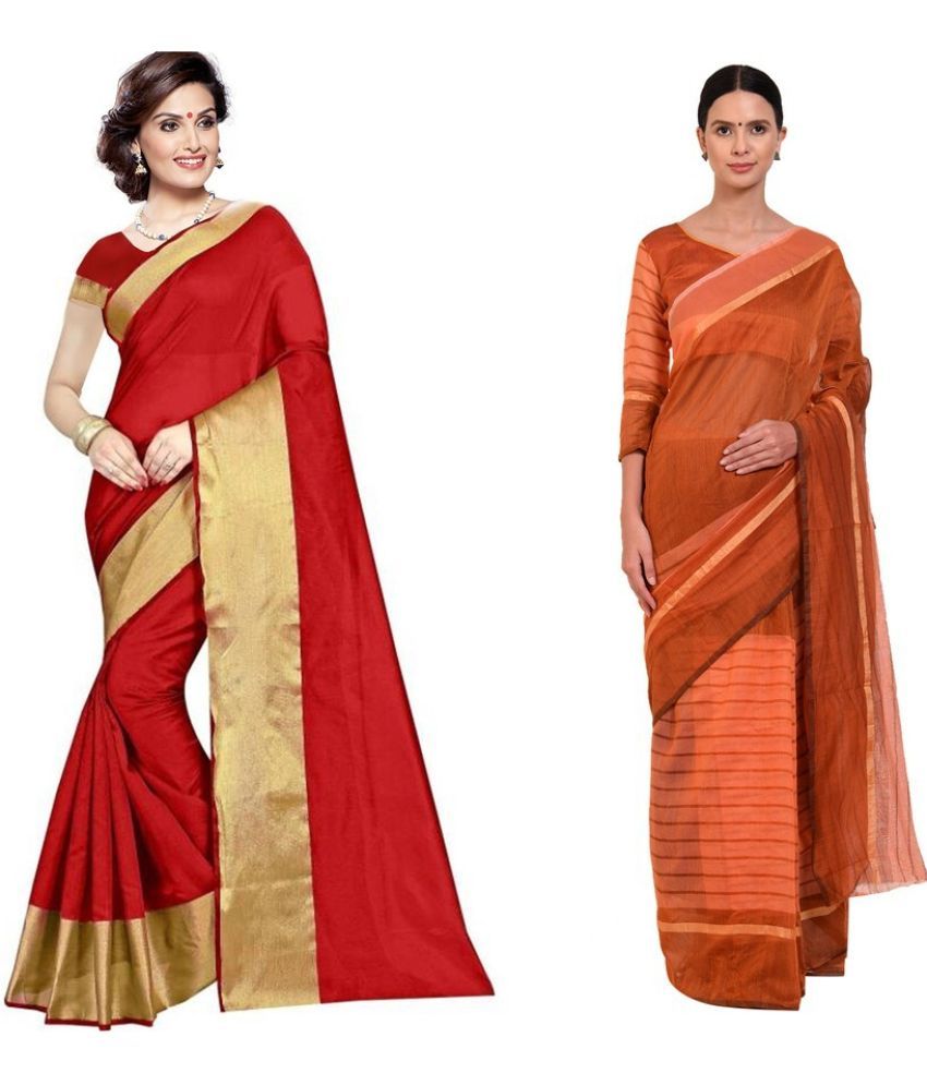     			Saadhvi Cotton Silk Printed Saree With Blouse Piece - Multicolor ( Pack of 2 )