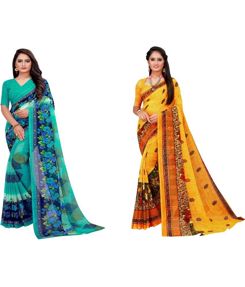     			Saadhvi Cotton Silk Printed Saree With Blouse Piece - Multicolor ( Pack of 2 )